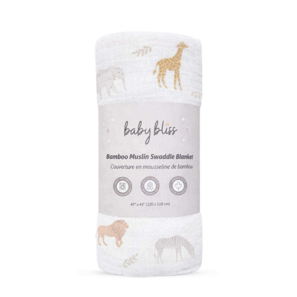 Bamboo Muslin Swaddle - Safari Snuggles