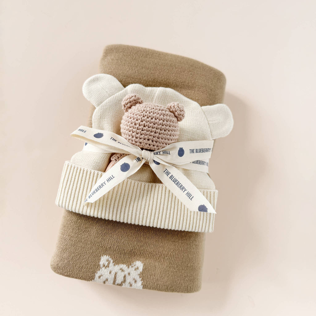 Bear Gift Set - Blanket + Hat + Rattle
