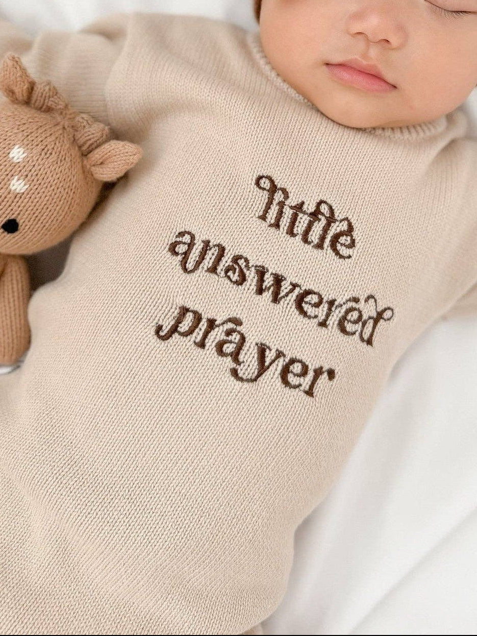 Answered Prayer Embroidered Romper - Beanie Bundle