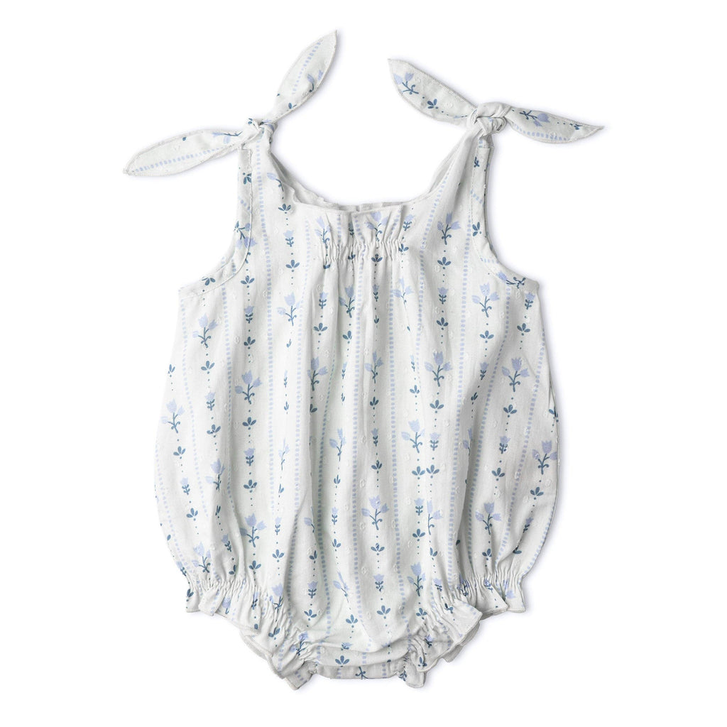Tie Shoulder Bubble Romper - Blue Vines