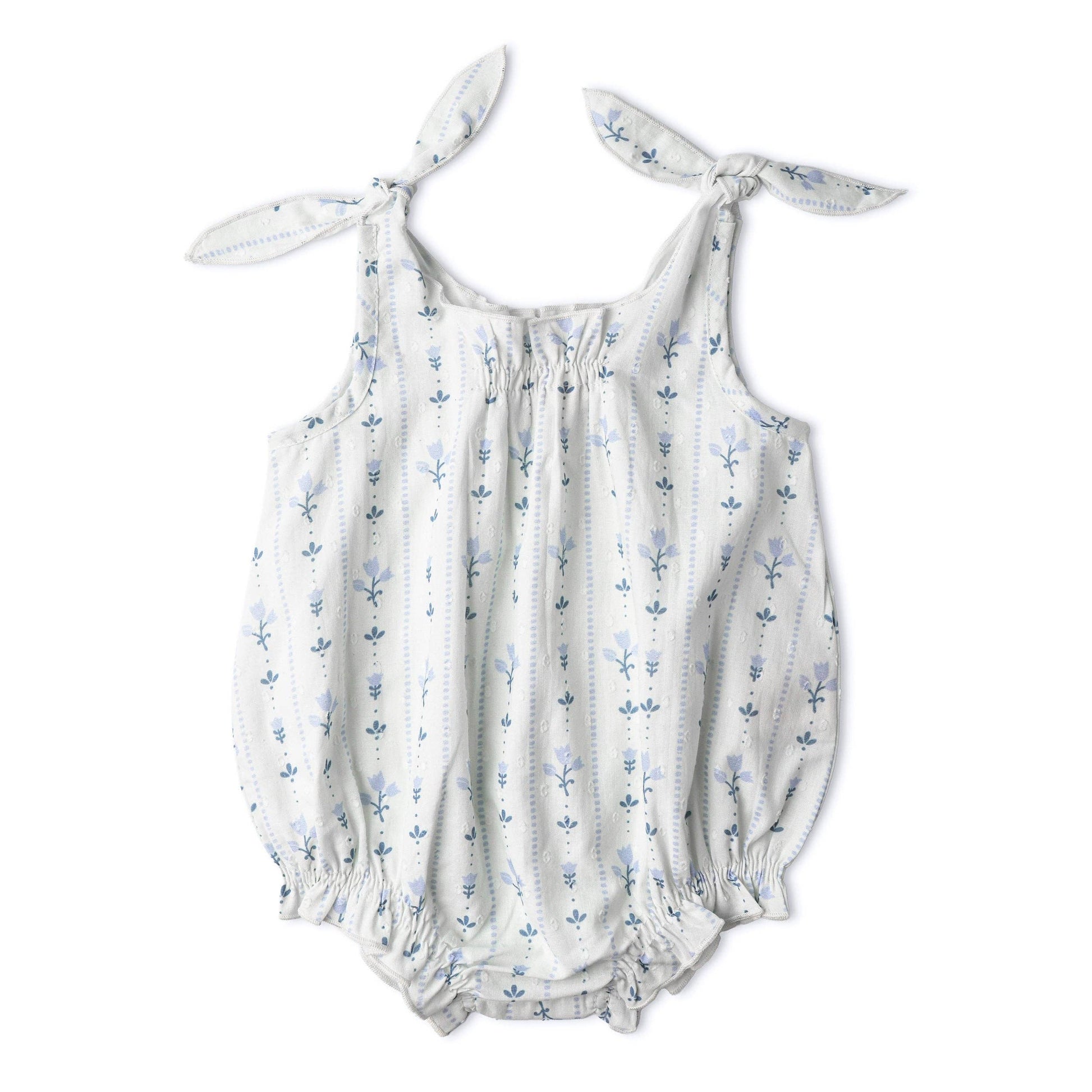 Tie Shoulder Bubble Romper - Blue Vines