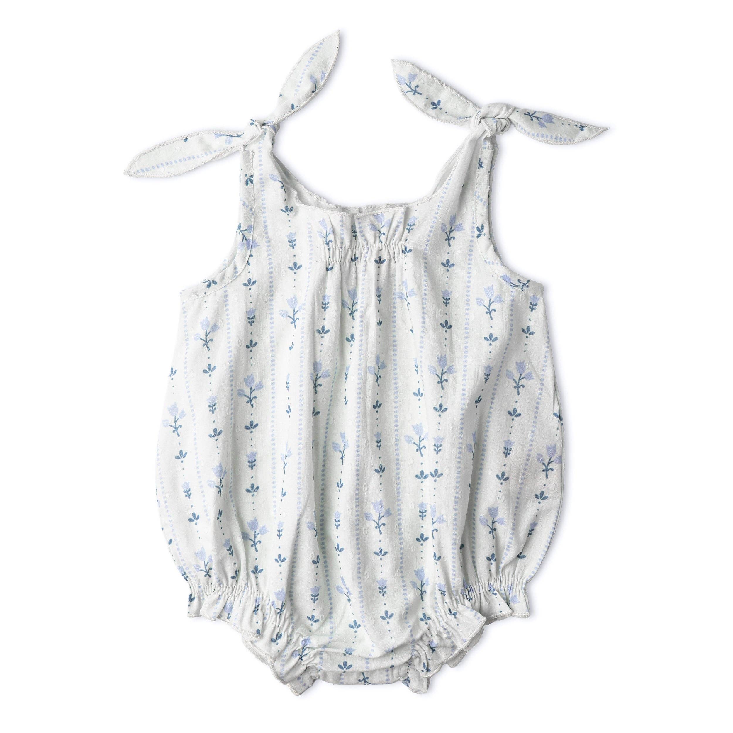 Tie Shoulder Bubble Romper - Blue Vines