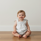 Tie Shoulder Bubble Romper - Blue Vines