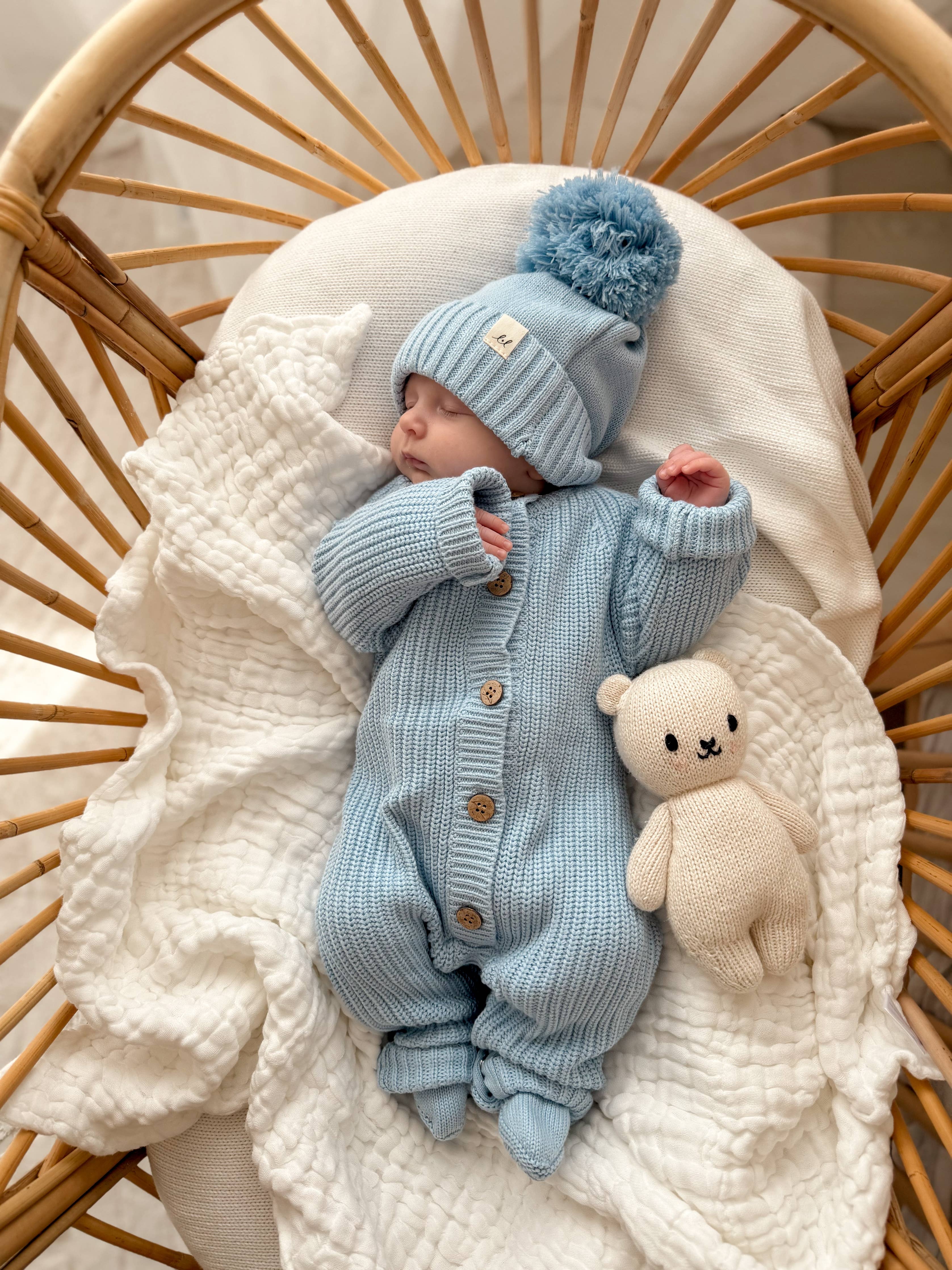 Sleepy Knit Jumpsuit - Powder Blue