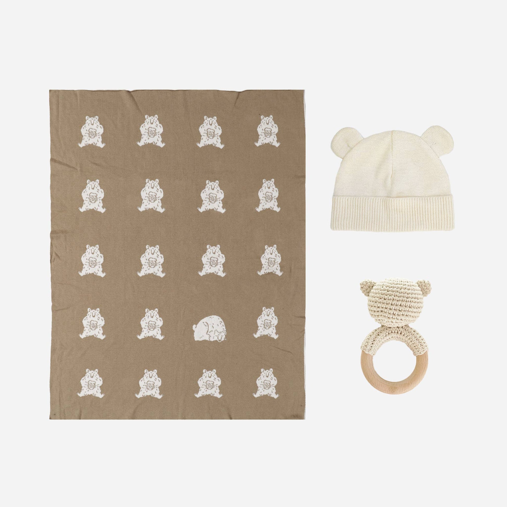 Bear Gift Set - Blanket + Hat + Rattle