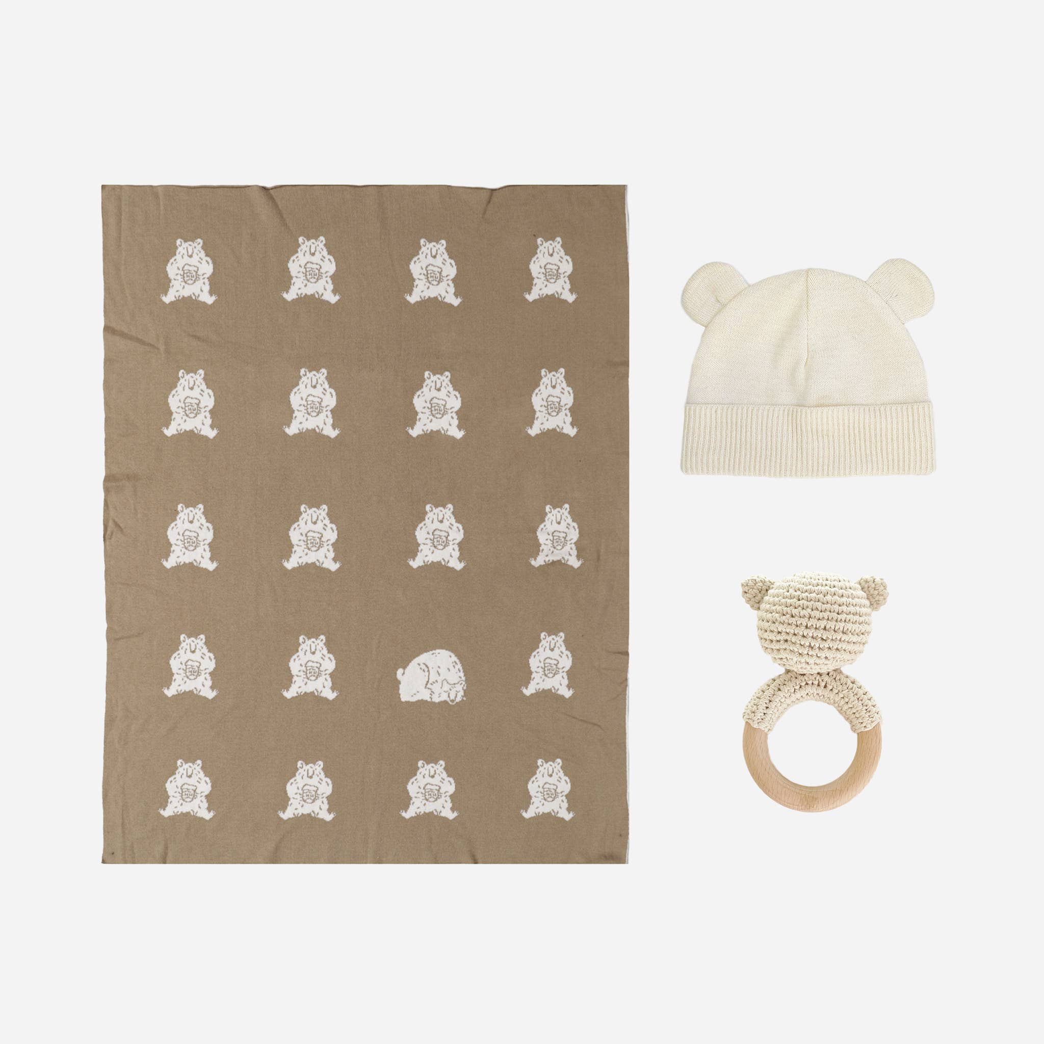 Bear Gift Set - Blanket + Hat + Rattle